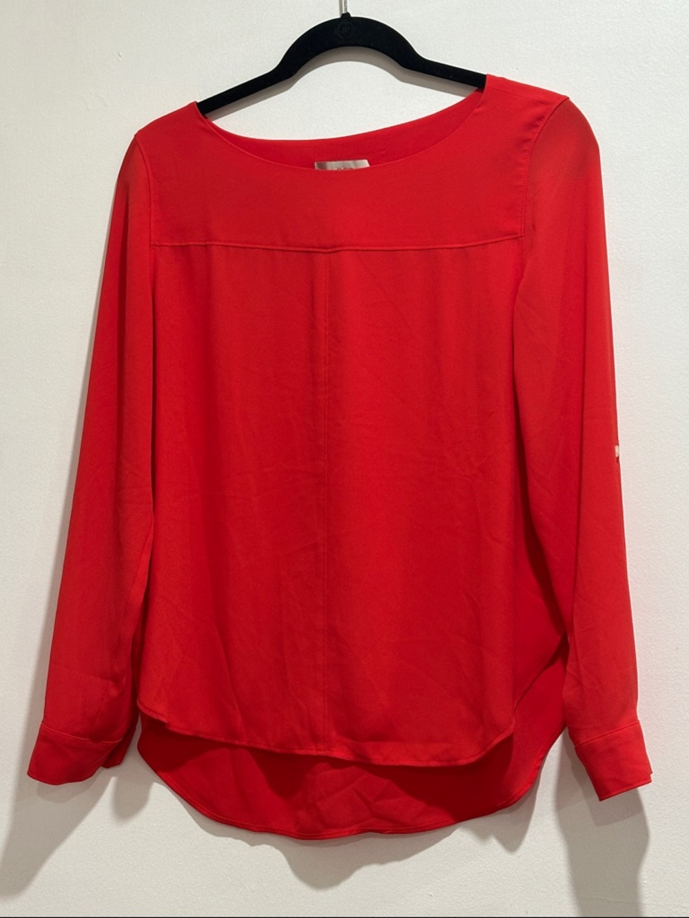 Loft Orange Red Long-Sleeve Boatneck Blouse with roll tab sleeves option